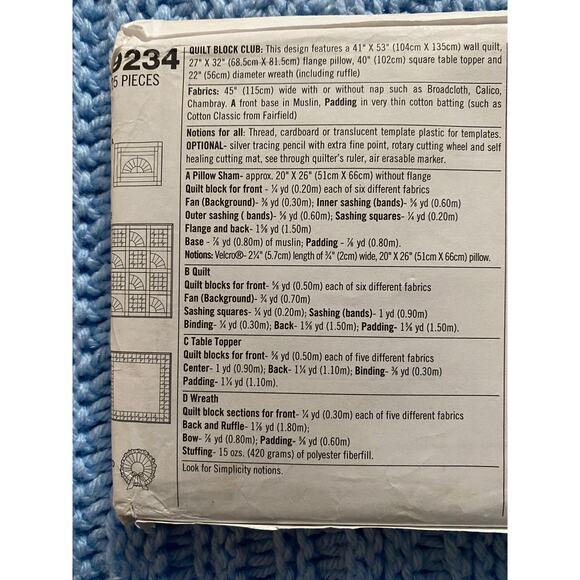 Simplicity 9234 quilt pattern grandmothers fan pillow sham table topper wreath - Picture 4 of 5